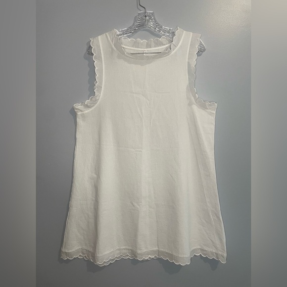 White Dress Size XL Scalloped Edge Mini 100% Cotton EUC Beach Travel Casual Cute - Picture 10 of 13
